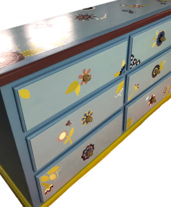 painted dresser with flowers