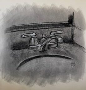 charcoal drawing of faucet