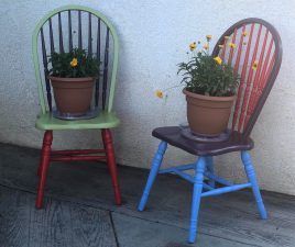 painted chairs with plants